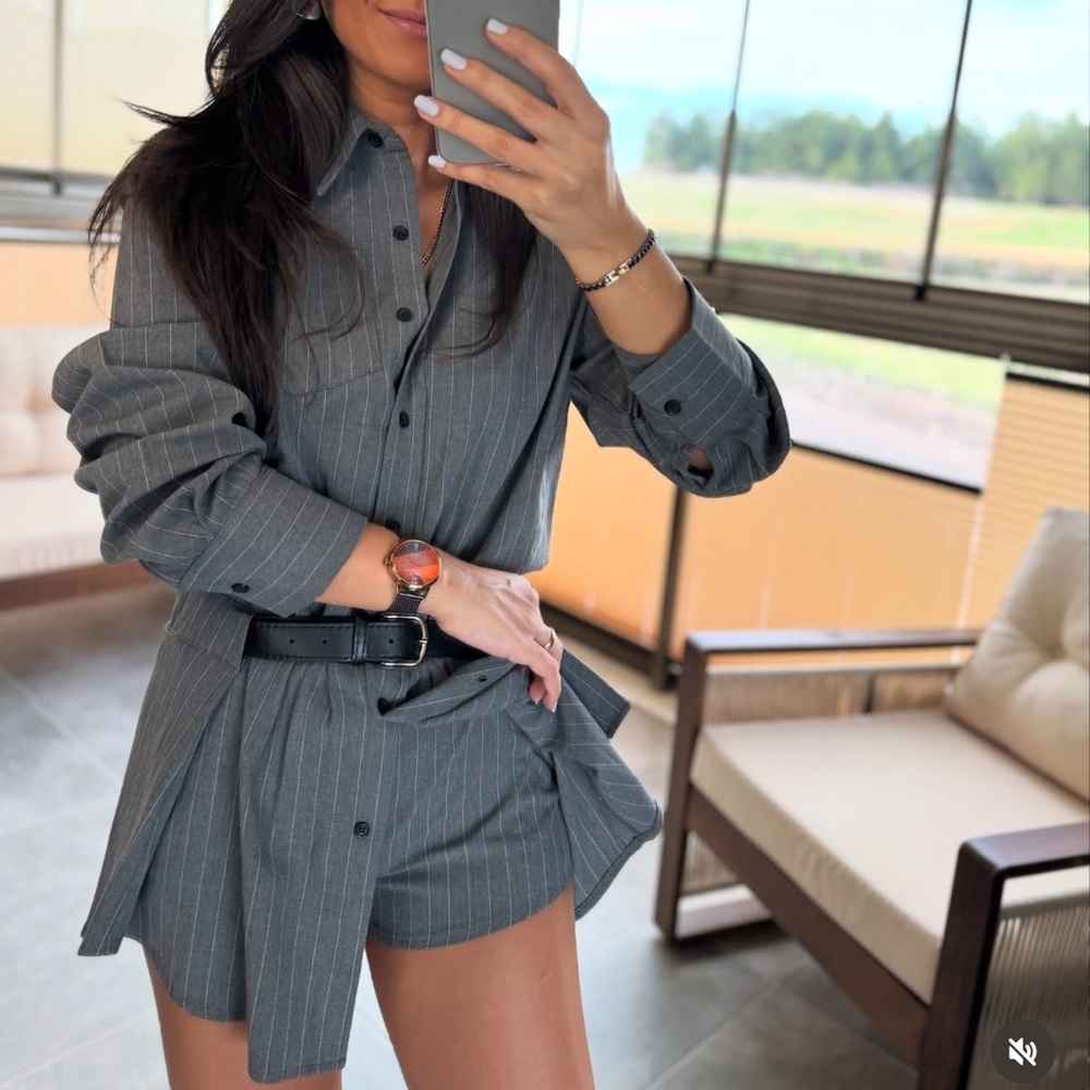 Pinstripe Zara Romper with Belt